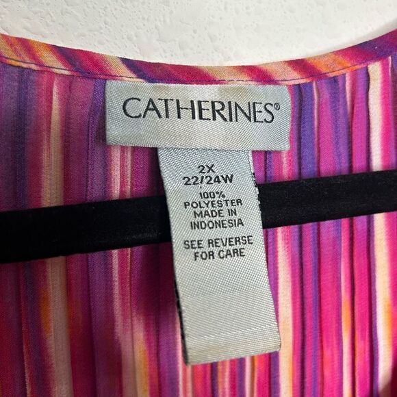 Catherine’s Sequin 70’s Multicolor Tie Dye Crinkle Split Sleeve Top Size 2X - Picture 7 of 13